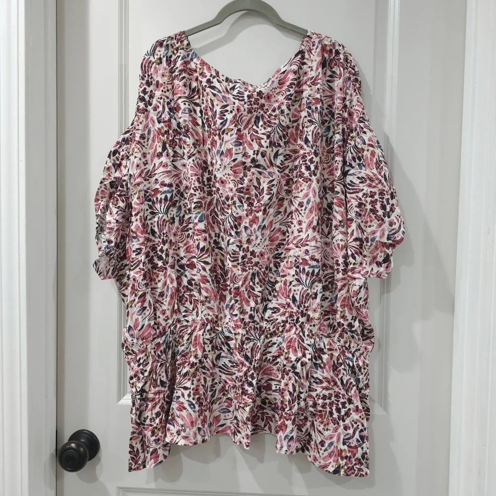 LASCANA Nwt Floral Print Dolman Sleeve Surplice Front Blouse, Elastic Waist, 2X - Picture 11 of 15